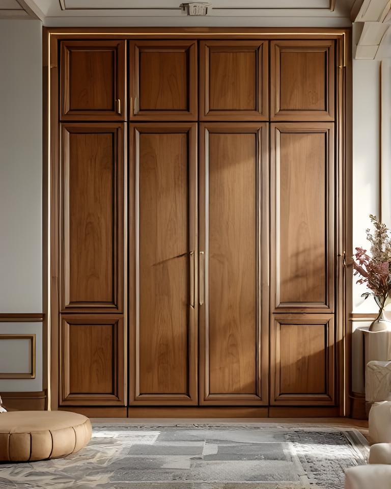 Einbauschrank in einer Zürcher Altbauwohnung mit hohen Türen, feiner Fugenlinie und warmer Holzmaserung